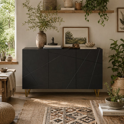Wyld Haus Fayosa High Gloss Black Sideboard With Gold Hairpin Legs, 120W X 40D X 75H Cm - image 1
