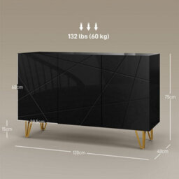 Wyld Haus Fayosa High Gloss Black Sideboard With Gold Hairpin Legs, 120W X 40D X 75H Cm - thumbnail 3