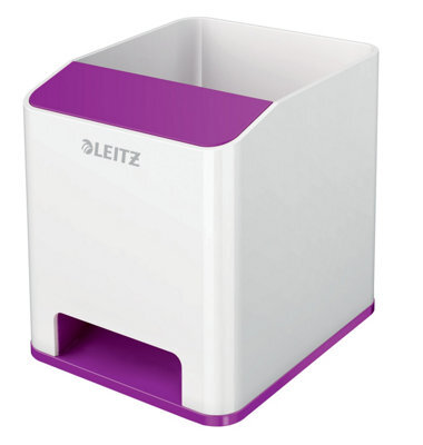 Leitz Wow White Purple Plastic Home Office Desktop Storage Organiser Square Sound Boosting Pen Pencil Stationery Tidy Holder Pot - image 1
