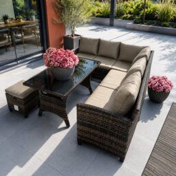 Heze Furniture Malaga Rattan Garden Lounge Set With Table, Sofas And Cushioned Stools - Brown - thumbnail 1