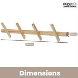 Keypak 4 Hook Floating Coat Rack 60Cm Pine Wood - Wall Mounted Space Saving Hanger For Coats, Scarfs, Bags & Everyday Accessories - thumbnail 3