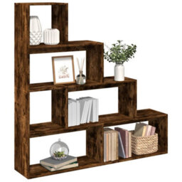 Berkfield Room Divider Bookcase 4-Tier Smoked Oak 143.5X29X143.5 Cm Engineered Wood - thumbnail 1