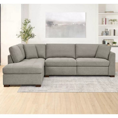 Xample Thomasville Miles Grey Fabric Corner Sofa Left Hand Facing With 2 Power Footrests, Pocket Coil Cushions, Solid Wood Legs & Pillows - image 1