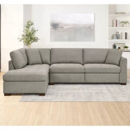 Xample Thomasville Miles Grey Fabric Corner Sofa Left Hand Facing With 2 Power Footrests, Pocket Coil Cushions, Solid Wood Legs & Pillows
