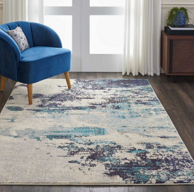 Ivory/teal/blue Modern Easy To Clean Abstract Graphics Rug For Dining Room -201Cm X 292Cm - image 1