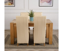 That's Furniture Kuba 150 X 85 Cm Chunky Medium Oak Dining Table And 4 Chairs Dining Set With Lola Ivory Leather Chairs - thumbnail 2