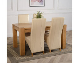 That's Furniture Kuba 150 X 85 Cm Chunky Medium Oak Dining Table And 4 Chairs Dining Set With Lola Ivory Leather Chairs - thumbnail 3
