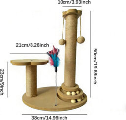 Indoor Cat Scratcher Activity Centre Sisal Scratch Posts Rest Platform Hanging Rope Balls Feather Toy - thumbnail 7