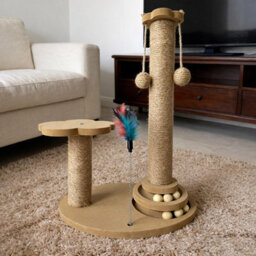 Indoor Cat Scratcher Activity Centre Sisal Scratch Posts Rest Platform Hanging Rope Balls Feather Toy - thumbnail 4