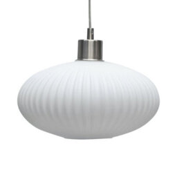 First Choice Lighting Set Of 2 Baton - White Ribbed Oval Glass With Satin Nickel Pendants - thumbnail 7