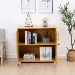 MMT Funiture Designs Storage Cabinet Beech Wooden Cupboard Filing Cabinet With 1 Shelf - 2 Door Lockable Unit - Short Office Storage Cupboard Organiser - thumbnail 2