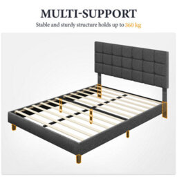 Yaheetech Dark Grey 5Ft King Upholstered Bed Frame With Square Tufted Adjustable Headboard And Wooden Slats Support - thumbnail 8