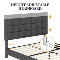 Yaheetech Dark Grey 5Ft King Upholstered Bed Frame With Square Tufted Adjustable Headboard And Wooden Slats Support - thumbnail 7