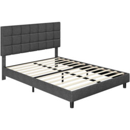 Yaheetech Dark Grey 5Ft King Upholstered Bed Frame With Square Tufted Adjustable Headboard And Wooden Slats Support - thumbnail 2
