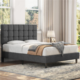 Yaheetech Dark Grey 5Ft King Upholstered Bed Frame With Square Tufted Adjustable Headboard And Wooden Slats Support - thumbnail 3
