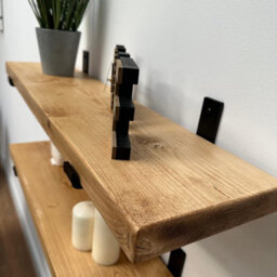MKGT Handcrafted Rustic Wooden Wall-Mounted Floating Shelves With Black L Brackets (Set Of 2, 70 Cm Long) - Not Longer Valid - thumbnail 5