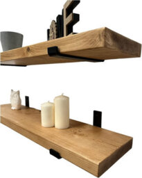 MKGT Handcrafted Rustic Wooden Wall-Mounted Floating Shelves With Black L Brackets (Set Of 2, 70 Cm Long) - Not Longer Valid - thumbnail 4