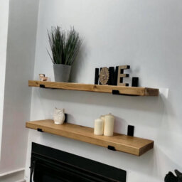 MKGT Handcrafted Rustic Wooden Wall-Mounted Floating Shelves With Black L Brackets (Set Of 2, 70 Cm Long) - Not Longer Valid - thumbnail 7