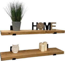 MKGT Handcrafted Rustic Wooden Wall-Mounted Floating Shelves With Black L Brackets (Set Of 2, 70 Cm Long) - Not Longer Valid - thumbnail 3