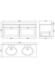 Balterley Swynnerton Traditional 2 Drawer Wall Hung Vanity Unit With Double Marble Basin, Satin Green, 1200mm - thumbnail 5