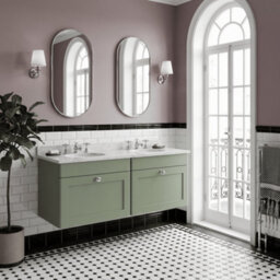 Balterley Swynnerton Traditional 2 Drawer Wall Hung Vanity Unit With Double Marble Basin, Satin Green, 1200mm - thumbnail 4