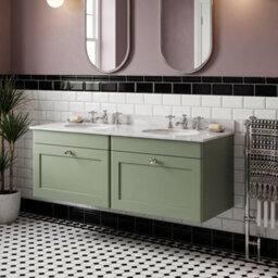 Balterley Swynnerton Traditional 2 Drawer Wall Hung Vanity Unit With Double Marble Basin, Satin Green, 1200mm - thumbnail 2