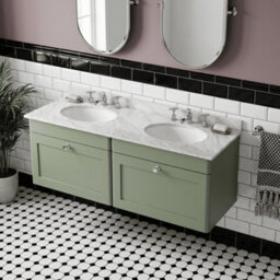 Balterley Swynnerton Traditional 2 Drawer Wall Hung Vanity Unit With Double Marble Basin, Satin Green, 1200mm - thumbnail 3