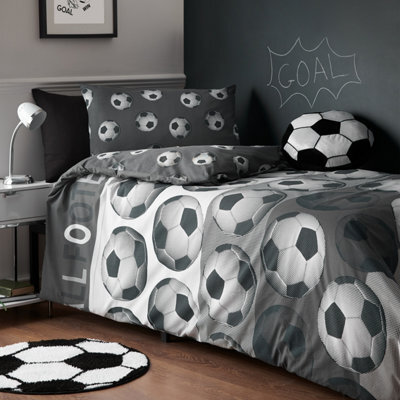 Catherine Lansfield Football Reversible Double Duvet Cover Set With Pillowcases Grey - image 1