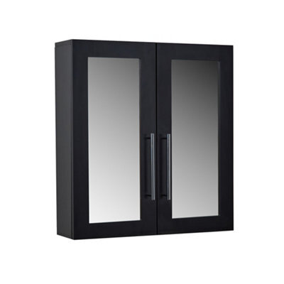 Homestylestore 600 X 650mm Black Grey Wall Mounted Mirrored Door Bathroom Cabinet And Chrome T Bar Handles - image 1
