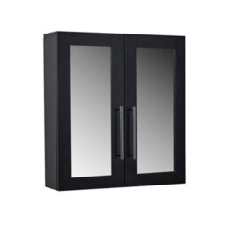 Homestylestore 600 X 650mm Black Grey Wall Mounted Mirrored Door Bathroom Cabinet And Chrome T Bar Handles - thumbnail 1
