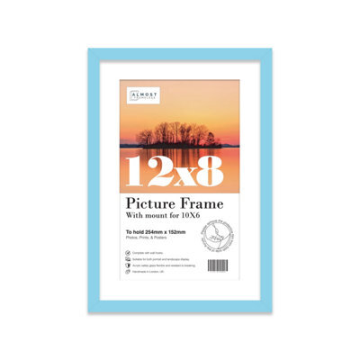 "12X8"" Light Blue Frame With Mount For 10X6"" Pictures 20mm Slim Edge Portrait And Landscape Display With Wall Hooks And Kickstand" - image 1