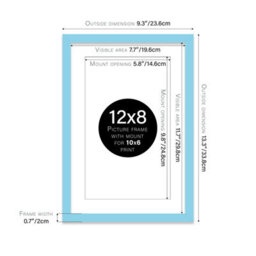 "12X8"" Light Blue Frame With Mount For 10X6"" Pictures 20mm Slim Edge Portrait And Landscape Display With Wall Hooks And Kickstand" - thumbnail 2