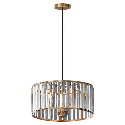 Ledsone Modern Crystal Glass Shade Mini Chandelier Pendant Light, Drum Shape E27 Ceiling Hanging Light Gold With Bulb,30Cm - image 1