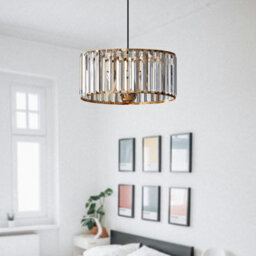 Ledsone Modern Crystal Glass Shade Mini Chandelier Pendant Light, Drum Shape E27 Ceiling Hanging Light Gold With Bulb,30Cm - thumbnail 7