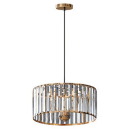 Ledsone Modern Crystal Glass Shade Mini Chandelier Pendant Light, Drum Shape E27 Ceiling Hanging Light Gold With Bulb,30Cm - thumbnail 1