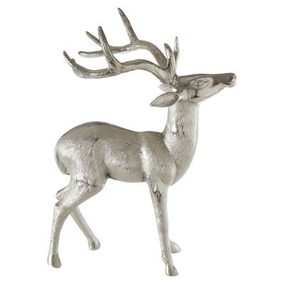 Orsina Nickel Finish Small Floor Standing Stag Sculpture, Reflective Stag Sculpture, Christmas Stag Sculpture - image 1