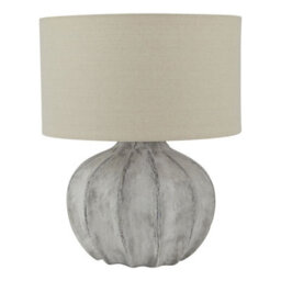Wyld Haus Bari Antique Grey Stone Effect Table Lamp With Natural Linen Shade - thumbnail 2