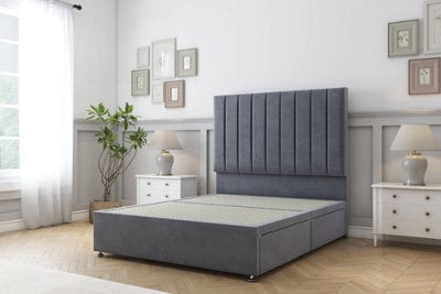 "Sloomy Kansas Steel Plush Divan Bed Base No Drawers With 26"" Strutted Headboard 6' Super King" - image 1