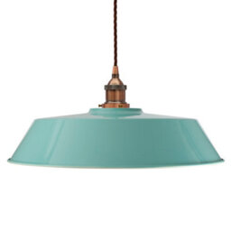 Duck Egg Blue Large Chancery Painted Dome Pendant Light With Antique Copper Lamp Holder And Brown Twisted Cable - Se Home - thumbnail 1