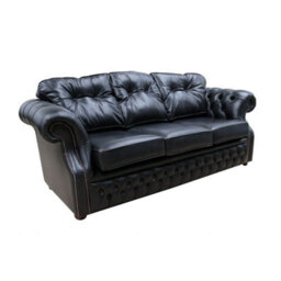 Chesterfield 3 Seater Old English Black Real Leather Sofa Bespoke In Era Style - thumbnail 3