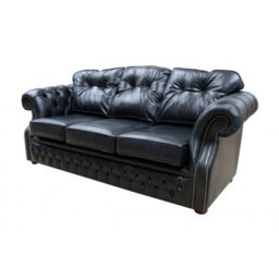 Chesterfield 3 Seater Old English Black Real Leather Sofa Bespoke In Era Style - thumbnail 2
