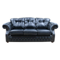 Chesterfield 3 Seater Old English Black Real Leather Sofa Bespoke In Era Style - thumbnail 1