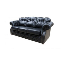 Chesterfield 3 Seater Old English Black Real Leather Sofa Bespoke In Era Style - thumbnail 5