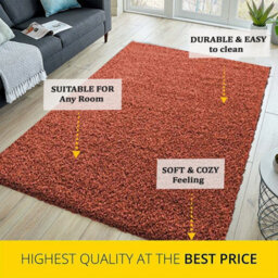 Abaseen 120X170 Cm Terracotta Shaggy Rug - Soft Touch Thick Pile Modern Rugs - Washable Area Rugs For Home And Office - thumbnail 4