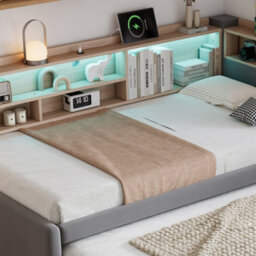 Matteo Velvet Upholstered Daybed With Pull-Out Trundle, Storage, Led Lighting & Usb Port - Grey - thumbnail 8
