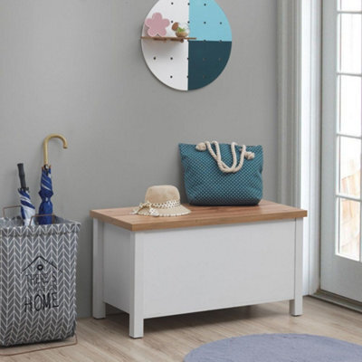 Timber Art Design Astbury Ottoman Blanket Box Chest Bench Seat Storage Cabinet White And Oak - image 1