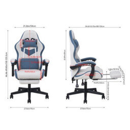 Thehotsale Ergonomic Gaming Chair With Footrest And Usb Massage Lumbar Support, Grey & Blue - thumbnail 6