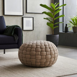 Wyld Haus Noto Tube Cream Hand-Knitted Cotton Pouffe Footstool