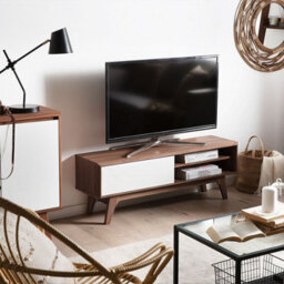 Wyld And Coco Two-Tone Tv Stand Dark Brown And White With Storage And Cable Management, W117 X D35 X H44Cm - thumbnail 2