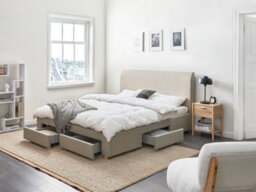 Beliani Bed With Storage Drawers Fabric Soutrin 160 X 200 Cm (Eu King Size) Beige - thumbnail 2